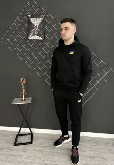 Демісезонний спортивний костюм Прапор чорна кофта на змійці + чорні штани (двонитка) RD089/RD094 | Зображення 3
