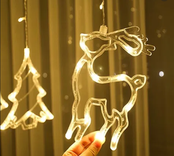 Гірлянда Штора з формами дзвіночок, ялинка, олень 12 PCS light | Зображення 1