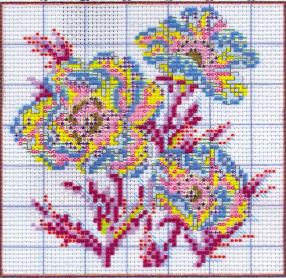 Набір для вишивання хрестиком з нанесеною на канву схемою "The flower of happiness (5)".  AIDA 14CT printed, 17*17 см | Зображення 2