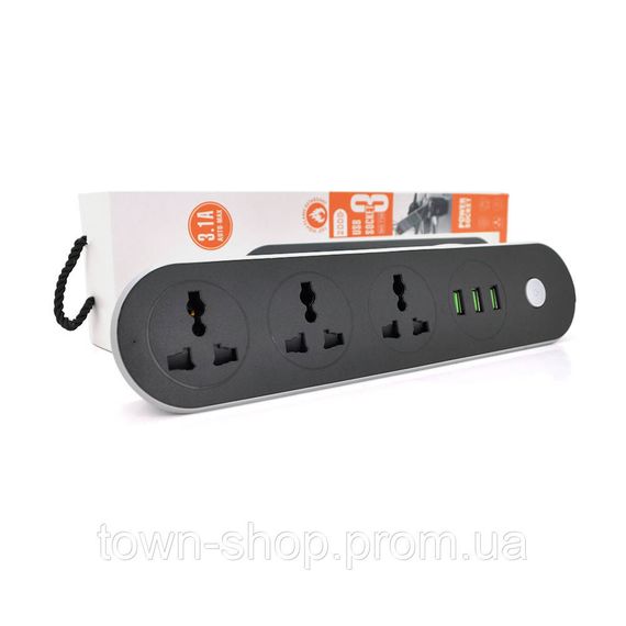 Сетевой фильтр ТВ-Т56, 3 розетки + 3 USB, 2 м, сечение 3х0,75мм, 2500W, Black, Box | Зображення 1