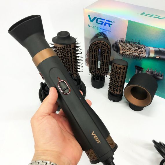 Фен стайлер для укладки и завивки волос VGR V-491 6 в 1, Professional, 1000 Вт, Фен с насадками | Зображення 8