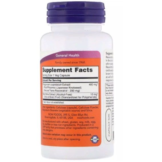 Ресвератрол NOW Foods Natural Resveratrol 200 mg 60 Veg Caps | Зображення 1