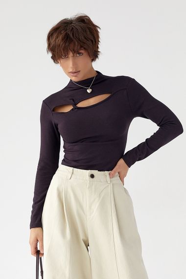 Трикотажний однотонний лонг із переплетом - баклажан цвет, ONE SIZE (є розміри) | Зображення 4