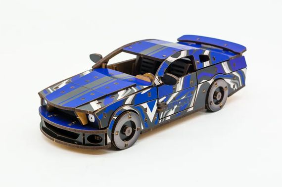 Конструктор "Muscle Car" Puz-00642 дерев'яний, 162 дет., синій колір р. моделі 24*9*7 см PuzzleOk | Зображення 1