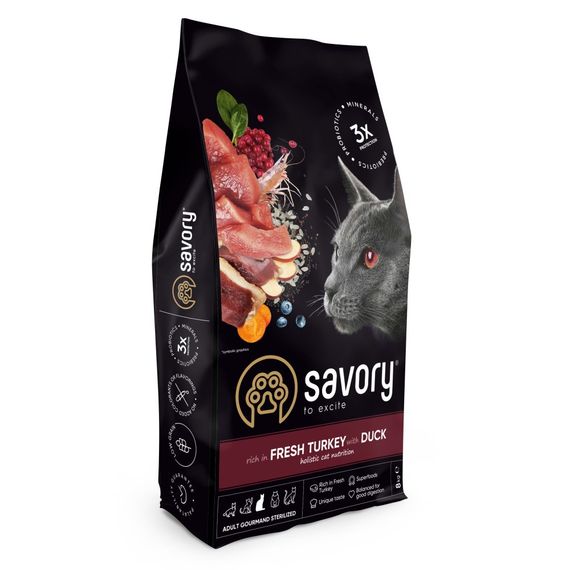 Корм сухий Savory Adult Cat Steril Fresh Turkey with Duck для стерилізованих котів з індичкою та качкою 8 кг