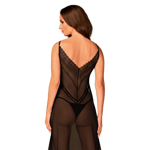 Пеньюар длинный Obsessive Estiqua с открытой спиной, черный, M/L sexstyle | Зображення 3