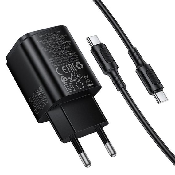 МЗП Borofone BAS85A Star PD30W+QC3.0 (1USB-A/1C) + кабель Type-C to Type-C Black | Зображення 2