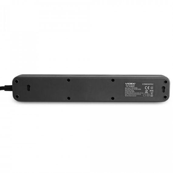 Мережевий подовжувач 3 м 4 гнізда з USB (QC3.0) і USB-C (PD18W) заземленням і кнопкою VIDEX VF-PD43G1QC1PD-B | Зображення 5