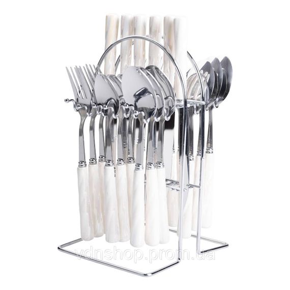Набор столовых приборов на подставке 24 предмета столовый набор на 6 персон Белый с серебром HP-20-50
