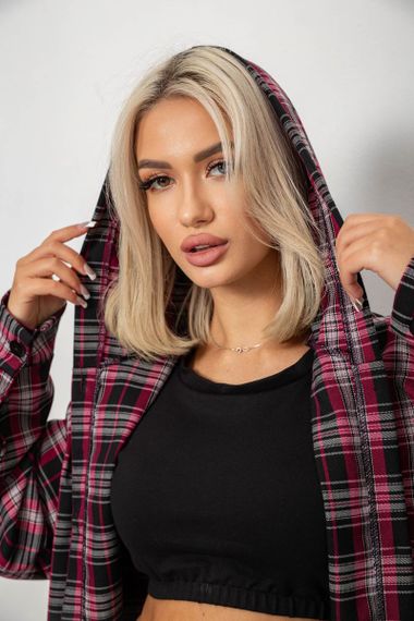 Кардиган женский в клетку, цвет бордовый, 257R233-5 | Зображення 4