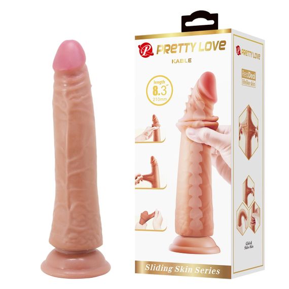 Фалоімітатор на присосці, з хребтом та ефектом ковзної шкіри LyBaile - Sliding Skin 8,3” Flesh, Sex Aura