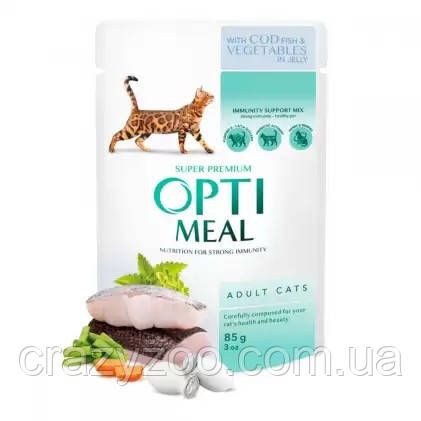 Консерва для дорослих котів OptiMeal Adult Cat тріска й овочі в желе 85 г B2711402 | Зображення 3