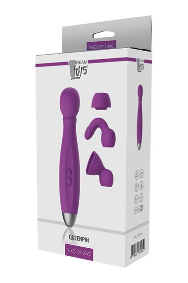 Вібратор вібромасажер секс-іграшка Dream Toys Queenpin Purple — 3 насадки, 9 режимів, USB-заряджання | Зображення 2