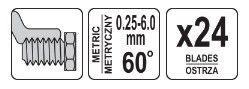 Набір різьбомір метричний 0,25-6,0мм 60° 24шт YATO YT-29980 | Зображення 3