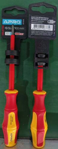Отвертка диэлектрическая SL4x100 CrV (плоская) обрезиненная APRO