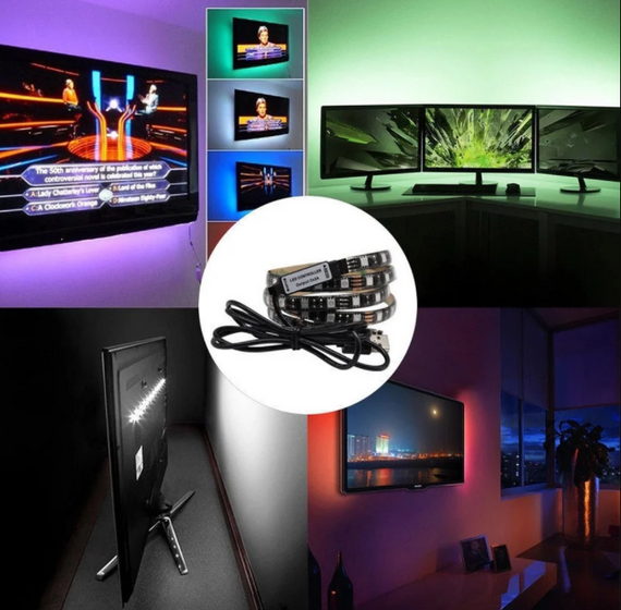 Стрічка світлодіодна RGB 5050 2м з пультом для підсвічування телевізора, монітора, меблів від USB