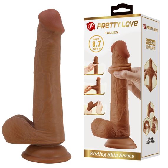 Фалоімітатор з мошонкою PRETTY LOVE TALLEN 8.7(220mm) Sliding Skin Series TPR, Suction base Sex Aura