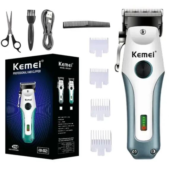 Машинка для стрижки волосся, бездротовий електричний триммер для бороди та волосся KEMEI KM-2621 Сіра