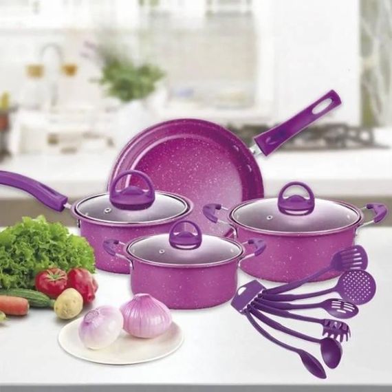 Набор посуды + кухонные принадлежности 13 предметов  Cookware Set Розовый