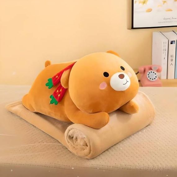 Игрушка-плед Мишка в шарфике 3в1 57см (плед 100*150см) Светло-коричневый