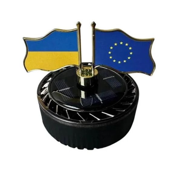 Автомобільний ароматизатор-дифузор “Прапори” на сонячній батареї • Освіжувач повітря в машину з декоративними прапорами України та ЄС для панелі авто | Зображення 5