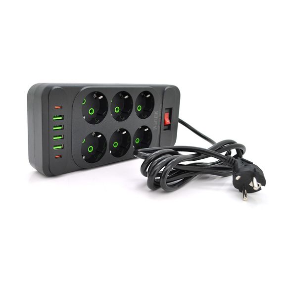 Мережевий фільтр Meilepai F33U, 6 розеток EU + 4 USB + 2 PD арт.31697 | Зображення 1