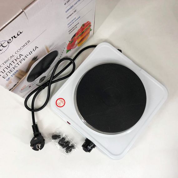 Плита електрична Suntera SP-1930, електроплита 1 комфорка, електроплита кухонная. KW-130 Колір: білий | Зображення 3