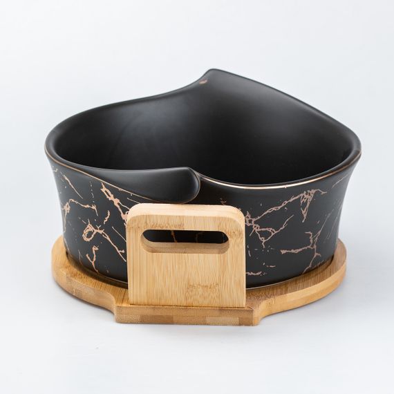 Салатница с подставкой керамическая 29 х 22 х 9.5 см черная | Зображення 1