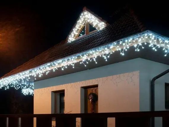 Теплий білий Новорічна святкова гірлянда бахрома 120 Led прозорий провід 3х0.5 м | Зображення 7