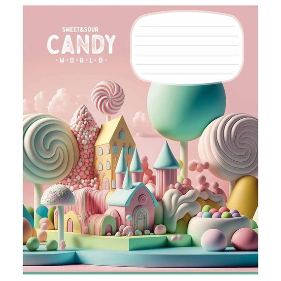 Зошит учнівський "Candy world" 012-3266C-3 у косу лінію, 12 аркушів