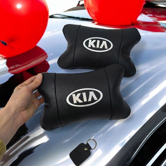 Автодушки 2 шт на подголовник Kia/Киа, натуральная кожа, черные, Подголовник для авто с комфортом | Зображення 7