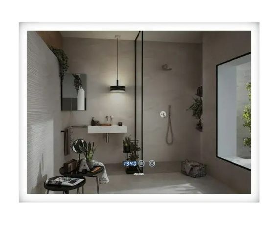 Дзеркало Mixxus FLAT MR04-80x60 з LED Touch, Anti-fog, димером, регулюванням яскравості, годинником (MI6928)