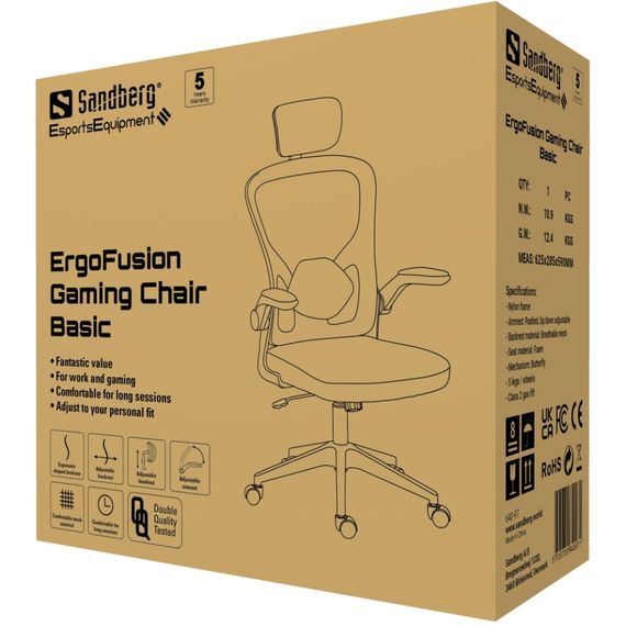 Крісло ігрове Sandberg ErgoFusion Gaming Chair Basic, чорне | Зображення 9