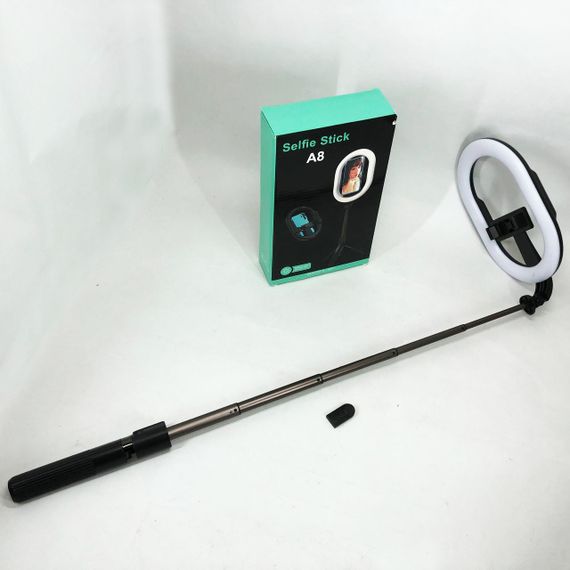 Монопод-штатив для селфі з кільцевою LED лампою Selfie Stick A8 телескопічний з пультом та Bluetooth | Зображення 9