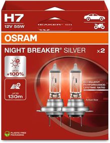 Лампа H7 12V 55W PX26d NIGHT BREAKER SILVER +100% OSRAM 64210NBS-2HB