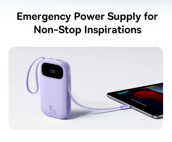 Павербанк 20000 mAh 45W Baseus EnerFill FC31 — зовнішній акумулятор з LCD-дисплеєм, 4 портами та швидкою зарядкою фіолетовий | Зображення 3