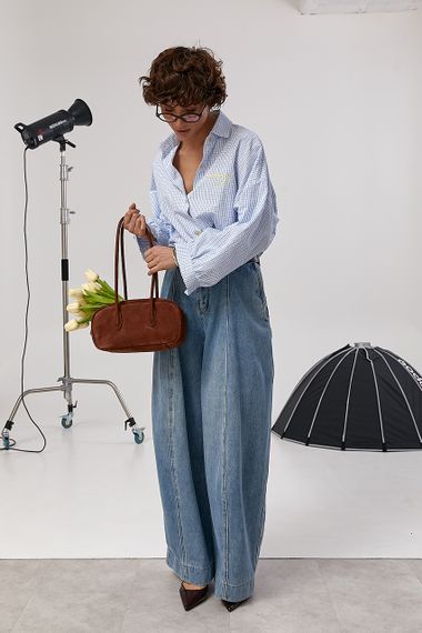 Сорочка оверсайз у клітинку з подовженою спинкою - синій цвет, ONE SIZE (є розміри) | Зображення 2