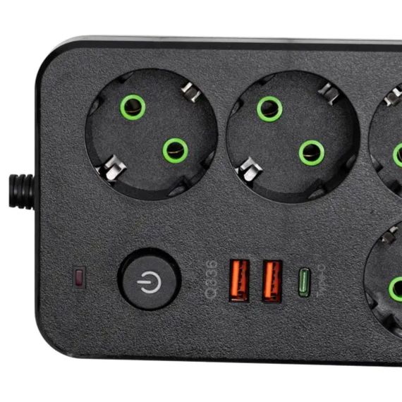 Мережевий фільтр-подовжувач 4 розетки 2xUSB-A 1xUSB-C 3м чорний HP-5-46 | Зображення 2