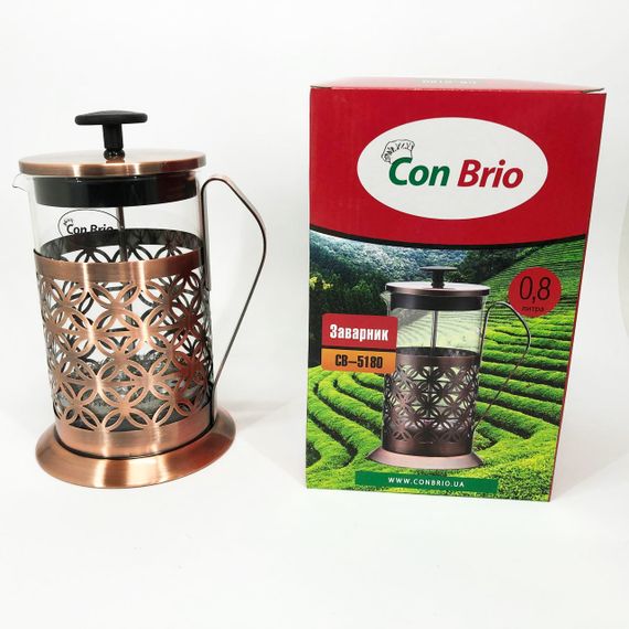 Френч-прес Заварник для чаю Con Brio CB-5180 800мл, Скляний чайник для чаю чайники | Зображення 7