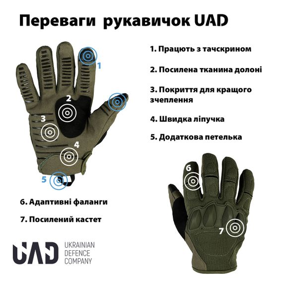 Рукавички тактичні повнопалі з захистом UAD Atlant сенсорні Олива L | Зображення 2