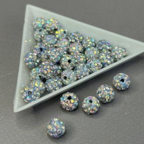 Намистини шамбала зі стразами 8 мм, - блакитний хамелеон