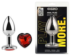Анальная пробка с кристаллом EGZO - Silver Heart Plug Red size S Sex Aura