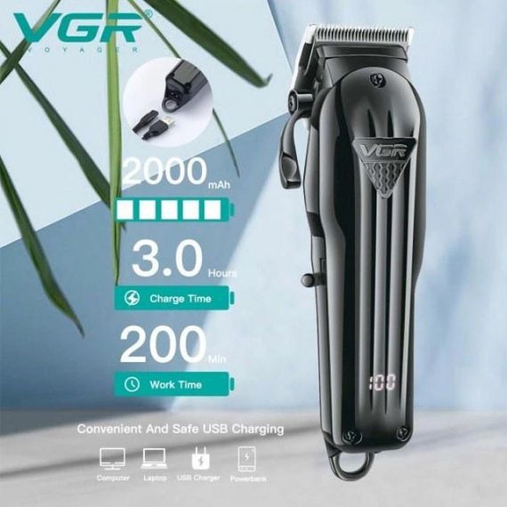 Машинка для стрижки волосся акумуляторна VGR V-282 Професійна LED-дисплей DI-699 6 насадок | Зображення 5