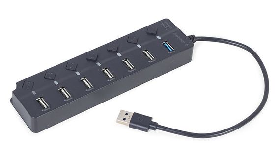Хаб Gembird на 7 портiв (6хUSB2.0+1хUSB3.0) UHB-U3P1U2P6P-01, пластик, чорний