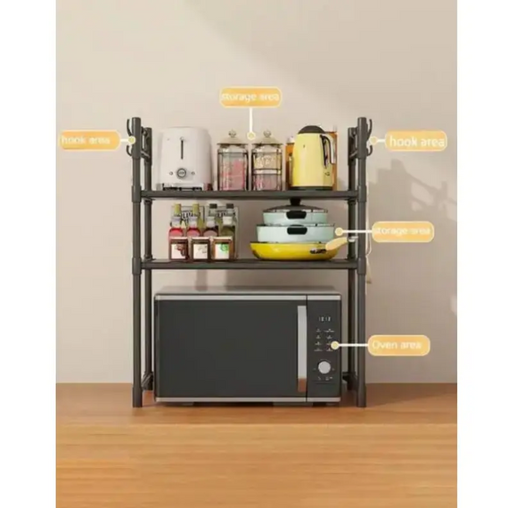 Кухонна підставка для мікрохвильовки та посуду на кухню, багатофункціональна полиця з гачками | Зображення 5
