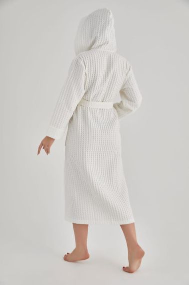 Женский вафельный халат Nusa 4160 c капюшоном, кремовый M | Зображення 7