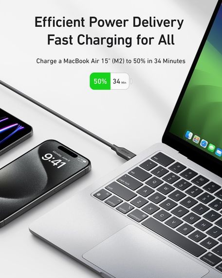 Кабель Anker USB-C to USB-C - 0.9m 240W 20 Gbps 4K Video Tranfer Bio-Nylon Black | Зображення 5