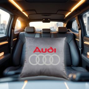 Авто Подушка c вышивкой логотипа марки Audi ауди серый автомобилисту 00454