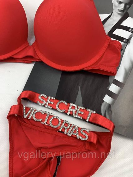 Комплект женского нижнего белья Victoria's Secret Буквы со стразами - 85В -  Красный | Зображення 4