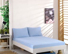 Простирадло 90х200см трикотаж (джерсі) на гумці з наволочками Блакитне